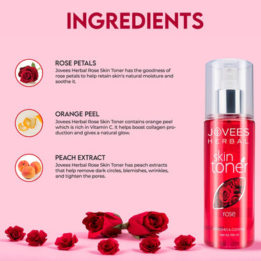 Jovees Herbal Rose Skin Toner For Refreshing Youthful Skin, Tightens Pores, Healthy Glow | Face Mist & Toner For Normal to Dry Skin | Paraben, Alcohol And Chemical Free- 200ml